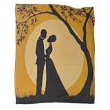 kaiyun Siluetas de una Pareja afroamericana a la luz de la Luna Manta Ropa De Cama para 3D Colcha Patchwork De Felpa Impresa Digitalmente para Niños Y Niñas 80x90inch(200x230cm)