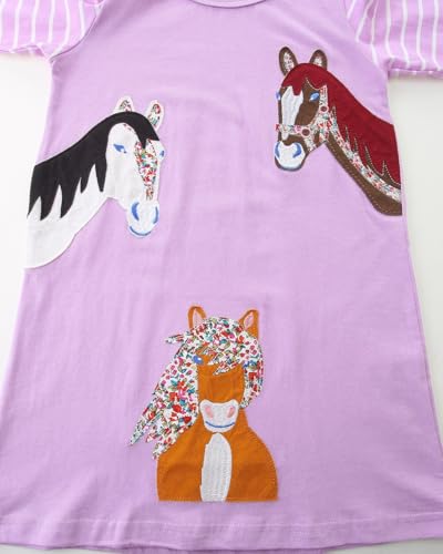 FreeLu Girls' Cotton Casual Longsleeve Party Dresses Special Occasion Cartoon Print Dress 2-7Y4