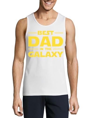 Débardeur coton homme Best Dad in The Galaxy blanc pour l'été