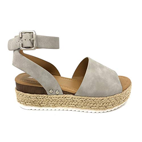 Image of Soda Topic Open Toe Buckle Ankle Strap Espadrilles Flatform Wedge Casual Sandal