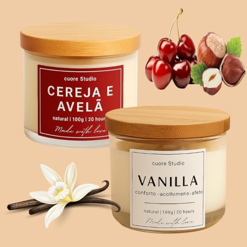 Kit 2 Velas Aromáticas Perfumadas, Vanilla (Bauilha) e Cereja com...