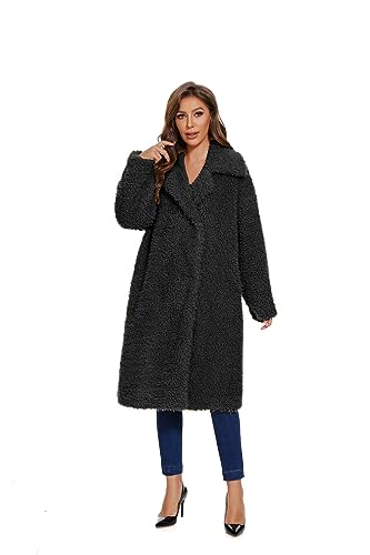 SUGAR POISON Women's Fuzzy Fleece Lapel Open Front Long Cardigan Coat With Belt Faux Fur Warm Winter Outwear Jackets4
