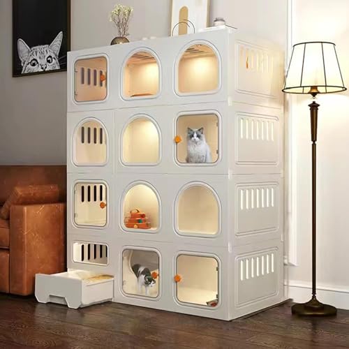 猫 キャットケージ ケージ ゲージ 猫ケージ スタジアム 猫トイレ付 頑丈 組立簡単 脱走防止 留守番 多頭飼い 保護 脱走防止 檻ねこ ネコケージ (【3列4? 106*46.5*140】)