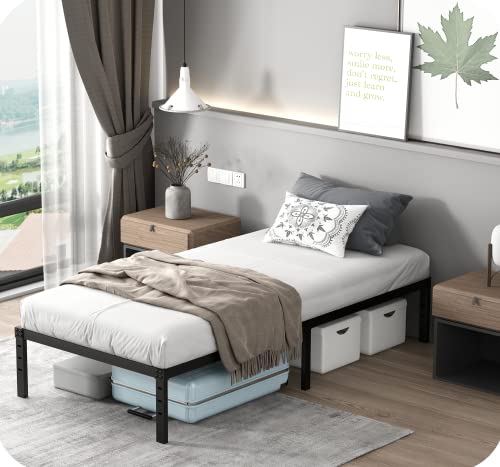 Elenooz 14 Inch Twin Metal Bed Frames, Sturdy Steel Slat Support Black,3500 Lbs Heavy Duty Metal Platform Bed Frames,Quiet Noise Free,Easy Assembly,No Box Spring Needed(Twin) #TOP5