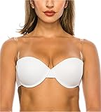 Ted Noah Transparent Clear Invisible Removable Shoulder Straps & Back Strap Plunge Bra (White, 34B)
