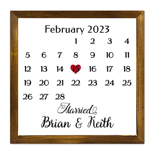 Image of Wood Signs Engaged Framed Hanging Wall Sign Engagement Calendar Housewarming Gift 7x7in Warm Christmas Personalized Wood Wall Hanging Plaque for Living Room Farmhouse Bedroom Kitchen