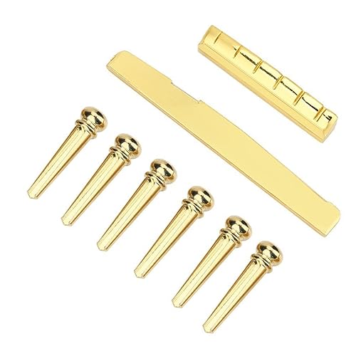 Wakauto 6-string Folk Guitar Brass Bridge Saddle Nut Set Upgrade Sound Golden Plated