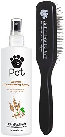 John Paul Pet Bonus Pack, Oatmeal Conditioning Spray for Dogs and Cats with Grooming Brush, Non-Aerosol, 8-Ounce