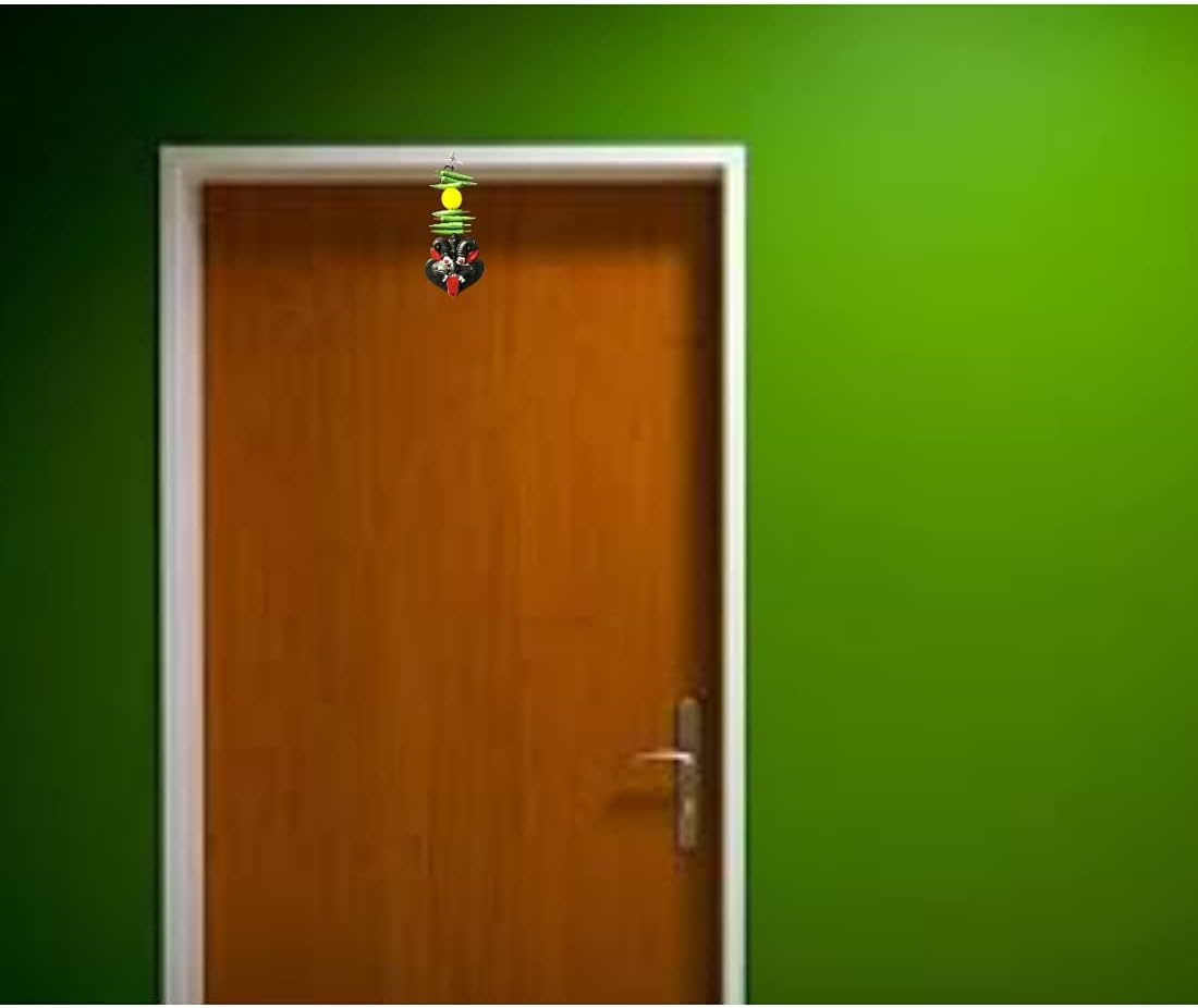Nazar Battu Nimbu Mirchi Evil Eye Protector - Mahakal Face Plastic Mask Wall Hanging Nazar Suraksha Kawach Drishti Kavach for House Entrance, Office, Shops, Truck, Car