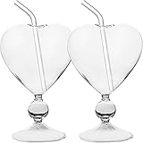 CRAFTHROU Herzförmige Cocktailgläser aus Glas 220ml 2 Satz Stilvolle Robuste und rutschfeste Trinkbecher für Hochzeiten und Festliche Anlässe
