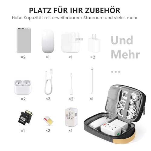 Travelkin kabeltasche, Elektronik Organizer Reisetasche, Kabel Organizer Tasche für Ladekabel, Ladegeräte, Handy, SD-Karte, USBs (Schwarz)