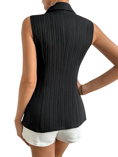 SweatyRocks Women's Lapel V Neck Sleeveless Blazer Sheer Mesh Zipper Vest Jackets2