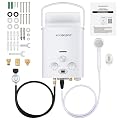 Propane Water Heater 1.58 GPM, Lightweight Instant Hot Water Heater with LED Display and 3-Mode Shower Head, Suitable for RV Camping Shower, 6L