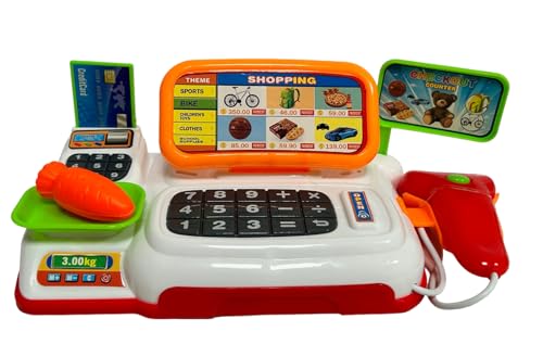Toy Cash Register for Kids Supermarket Cash Register with Scanner Scale Lights and Sounds with Accessories and Pretend Money Banknotes and Coins Supermarket Game Cashier Cashier - Image 2