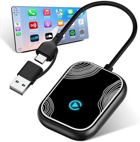2in1 Wireless Carplay Adapter for iPhone Android,for Toyota/Honda/Cadillac/Ford/Chevrolet/Jeep Carplay,Plug Play Automatic Reconnect,Convert Wired to Wireless Bluetooth Carplay Dongle(USB A/C)06d
