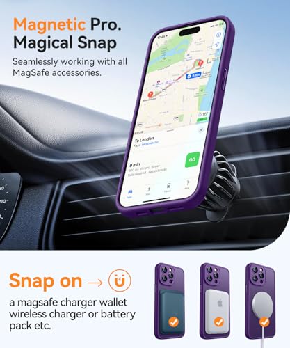 CANSHN Magnetic Compatible with iPhone 14 Pro Max Case(6.7 Inch), Upgraded [Full Camera Protection] [Compatible with Magsafe] [Translucent Matte] Shockproof Protective Phone Case Cover - Deep Purple - Image 3