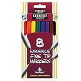 Sargent Art Washable Markers, Fine Tip, Assorted Colors, Box Of 8