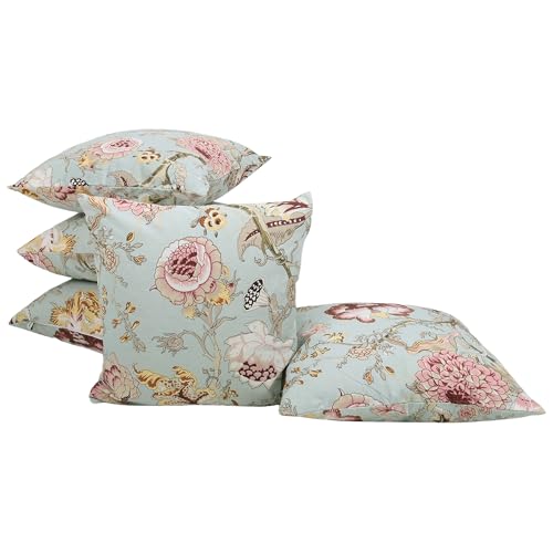 Image of Clasiko Cotton Cushion Covers Set of 5; 12x12 Inches; Blush Green