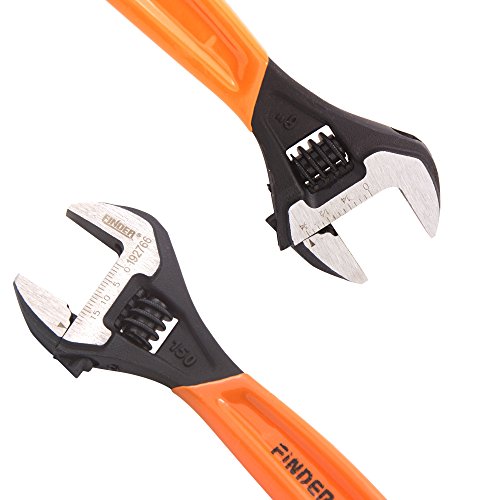 Finder Professional Small Adjustable Wrench Black Oxide Premium Vanadium Steel Metric And Sae Double Size Laser Marked Scale With Ergonomic Plastic Coated Grip For Soft Hold Feeling(6 Inch) #TOP5
