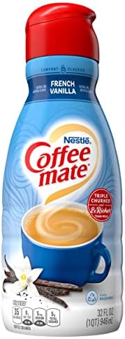 Nestle Coffee mate French Vanilla Coffee Creamer – Triple Churned Coffee Creamer Liquid for Warm, Rich Flavored Coffee – Lactose-Free, Gluten-Free, Non Dairy Creamer for Up to 60 Cups (32 oz)