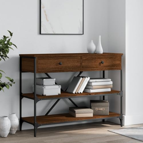 Iiaky Mesa Consola cajones estantes Madera de ingeniería Consola Mueble Mesa Consola Mueble de Entrada Mesa Auxiliar Muebles de Salon Madera Roble marrón