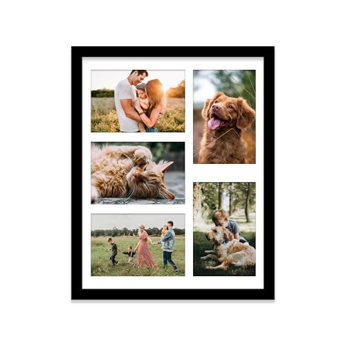 14x11 Inch 5 Opening Photo Collage Frame, Display Five 6x4 Inch Photos, Multi Aperture Family Picture Frame, Thin 22mm Edge, Black