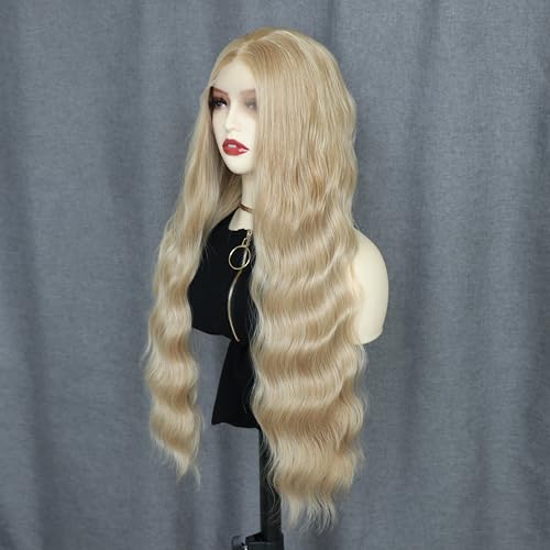 WXHWCX Blonde Long Wavy Synthetic Lace Front Wig Middle Part Lace Wigs Synthetic Hair Wig for Women Daily Party Wig