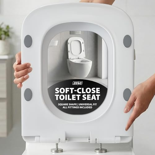 ZENO Quick Release Toilet Seat Square | Soft Close Toilet Seat Easy Cleaning | Fits Square Shape Toilets | Toilet Seats with Adjustable Hinges | Easy Install Toilet Seats with Anti-Bacterial Finish