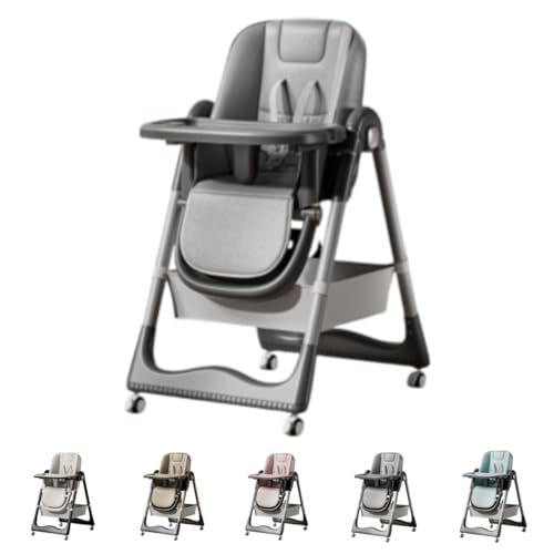 Gtzbciv ベビーダイニング、多機能ダイニングテーブル、高さ調節、子供用チェア、キャスター付き、移動簡単、折りたたみ可能、傾斜可能、ベビーギフト (グレー,高級バージョン(シートクッション+ダブルダイニングトレイ+ユニバーサルホイール))