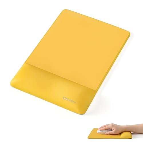 Image of univo colors Design-Wave Wrist Rest Mouce Pad,PE Mouse Sliding Panel+Artificial Sheepskin+Memory Foam+Ergonomic+Anti-Slip Gel,Resilience Support During Work and Gaming,Mouce Accessory,Yellow