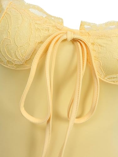 Rosegalette Women's Sexy Lace Patchwork Midi Dress Bowknot Tie Back Slit Bodycon Pencil Gown, Yellow, L — view 5