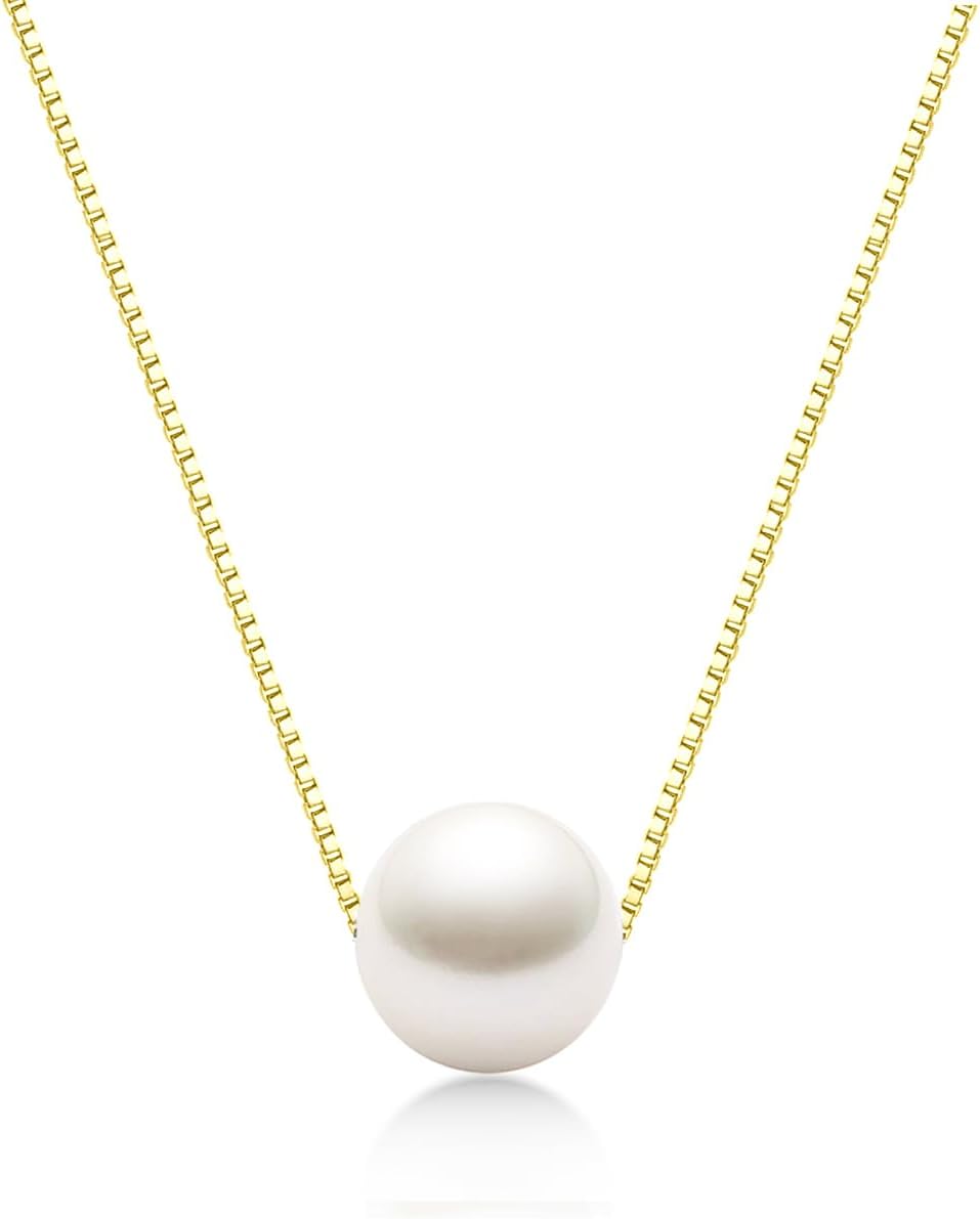 Rnivida 925 Sterling Silver Single Pearl Pendant Necklace for Women,18"