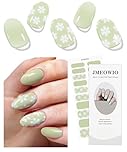 JMEOWIO Gel Nail Stickers White Flower Light Green Semi Cured Gel Nail Strips Wraps UV/LED Nails Art Design Decoration Accessories