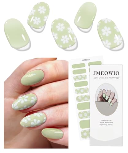 JMEOWIO Nagelfolie Weiße Blumen Hellgrün
