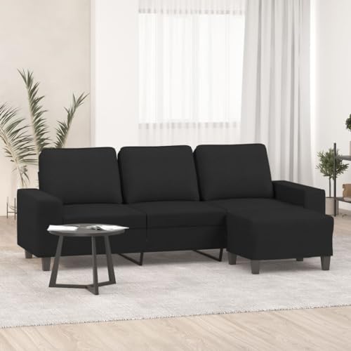 Mokuyary Sofá de 3 plazas con taburete, color negro, 180 cm, tela para salón, sofá moderno para oficina, dormitorio, apartamento, hogar A5