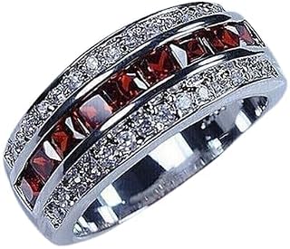AARK & CO 2.00Ct Princess Cut Lab Created Red Ruby Diamond Men's Wedding Band 14K White Gold Finish Sterling Silver 925 Channel Set Ring