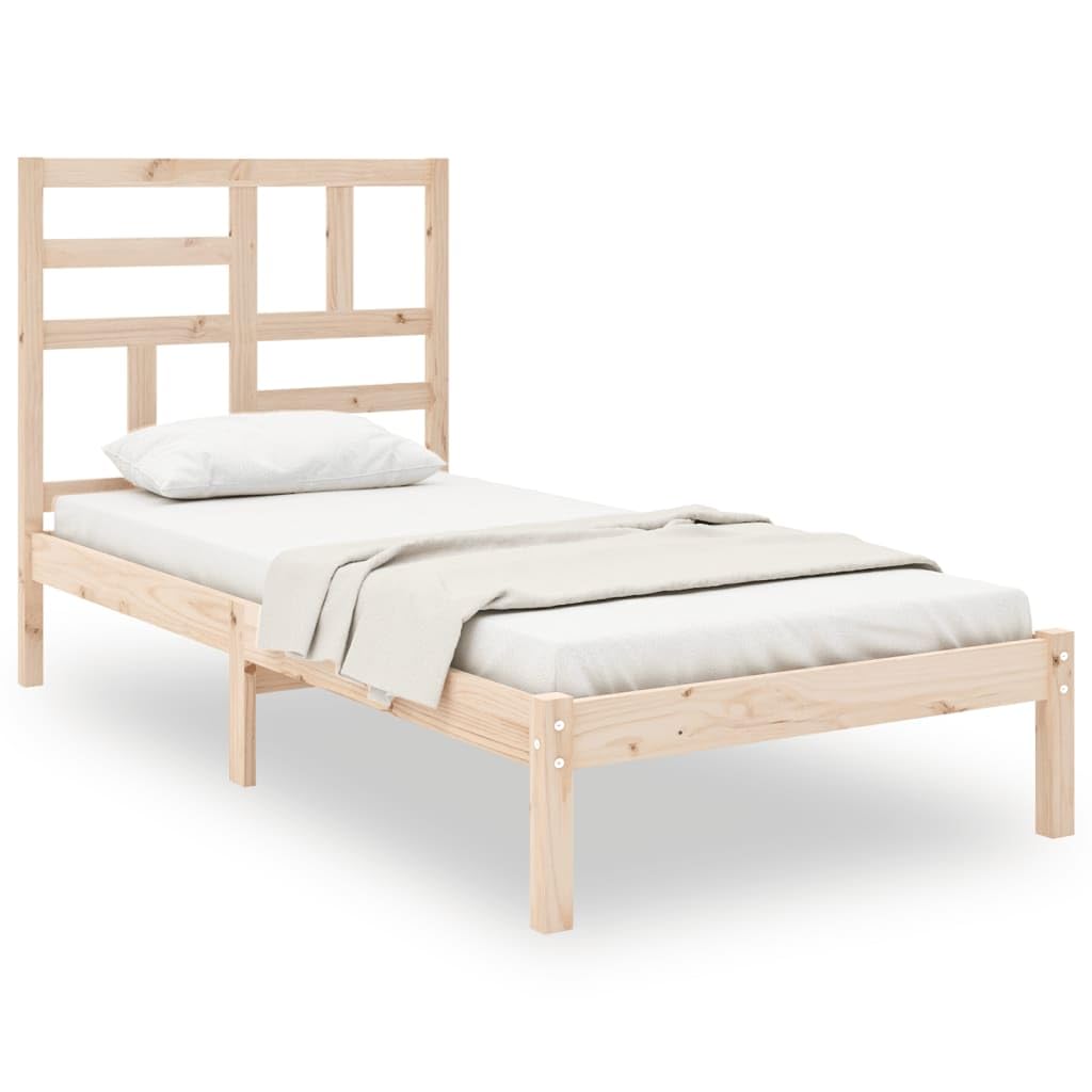 lite drewno sosnowe nowoczesny wystrój sypialni pojedyncza 90x190 cm brąz | Rama łóżka lite drewno 90x190 cm pojedyncza sosnowa z zagłówkiem do małej sypialni