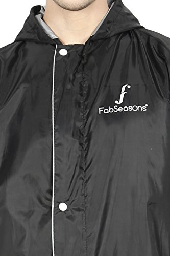 Image of FabSeasons Grey Reversible Waterproof Raincoat with Adjustable Hood and Reflector at Back for Night Visibility. Pack Contains Top, Bottom