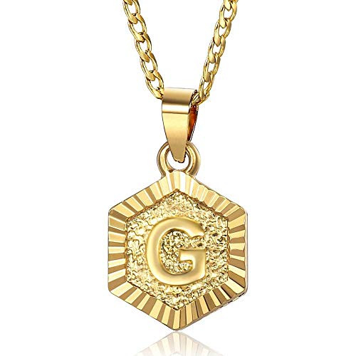 Trendsmax Hexagon Initial Letter G Alphabet Pendant Necklace Gift For Women Girls Gold Plated Stainless Steel Curb Cuban Link Chain Necklace Length Personalized #TOP2
