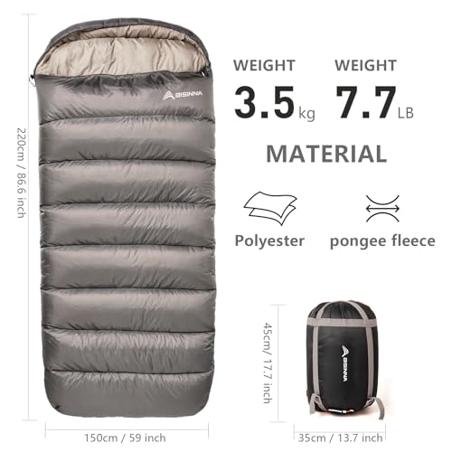 BISINNA Sac de Couchage XL pour Adultes Grands et Larges, 4 Saisons, Taille supérieure, Chaud et Confortable, imperméable et léger, idéal pour Le Camping, Les randonnées en intérieur et en extérieur – Image 3