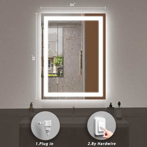 Image of LED Lighted Bathroom Mirror 24x 32, Dimmable Vanity Mirror with Lights, Anti-Fog, ETL Listed (Backlit and Front Lighted)