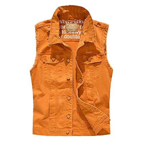 INVACHI Men's Casual Lapel Denim Vest Vintage Sleeveless Jeans Vest Slim Fit Jacket