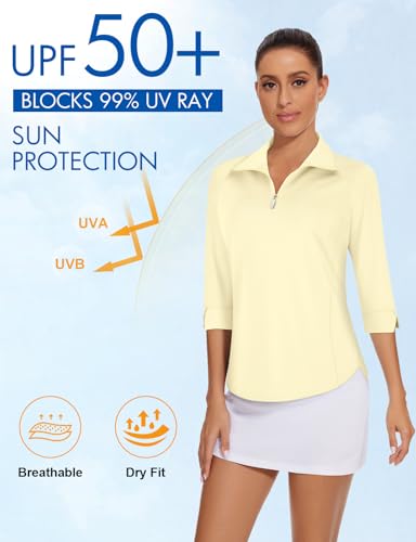 Image of Cucuchy Style Womens Golf Shirt 3 /4 Sleeve Quarter Zip Workout Tennis Tops Quick Dry UPF 50+ Shirts