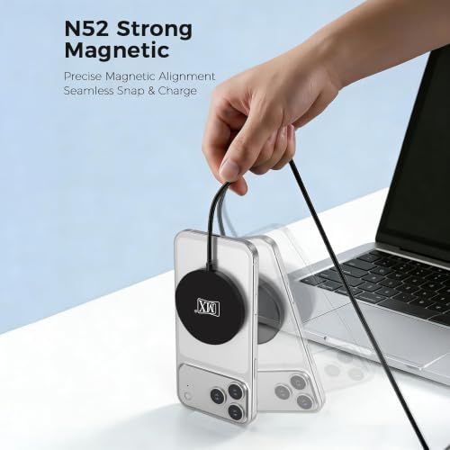 Image of MX 25W Qi2 Magnetic Wireless Charging Pad with USB-C Cable 1.2M, Fast Wireless Charger, Aluminum Body, Nylon Braided Cable for Compatible Smartphones, Wireless Earbuds & Qi-Compatible Devices