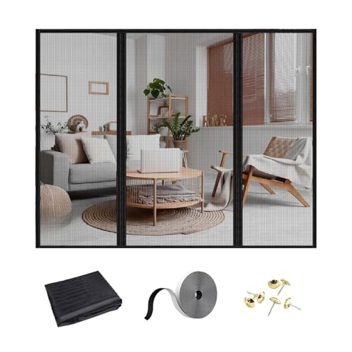 Linke Rechts Öffnung Magnet Fliegengitter-Tür 255x260cm(WxH) Schwarz Vorder- und Rückseite sind universal Insektenschutz Kein Bohren für 250x255cm(WxH) Tür