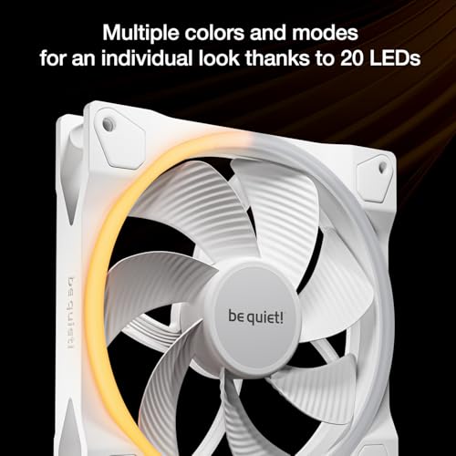 be quiet! Light Wings 140mm PWM Reverse White fan, silence-optimized and reversed fan blades, high airflow, ideal as side or bottom intake, ARGB lighting, 20 LEDs, very quiet operation - Image 4