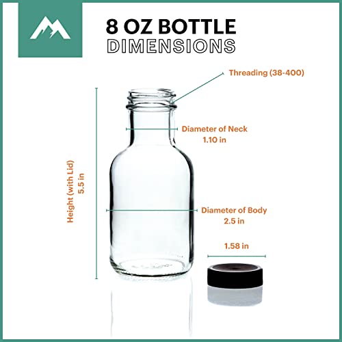 Set Of 8Oz Glass Bottles With Black Plastic Caps | Reusable Stout Flint Glass Bottles With Lids For Juicing, Kombucha, Liquids | Made In Usa | 8 Oz Glass Bottles (Total Of 12) #TOP3