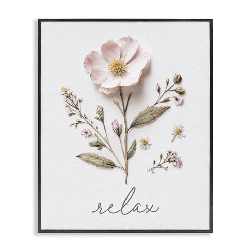 Poster encadré fleurs pressées d'art Stupell cadre noir de qualité