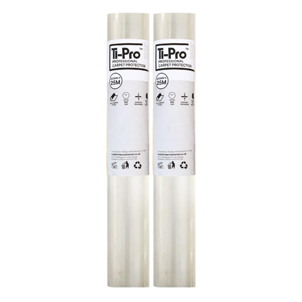 TI-Pro Clear Self-Adhesive Carpet Protector Film Roll 600mm x 25m - DIY Heavy Duty Waterproof Floor Protection | (2 Pack)