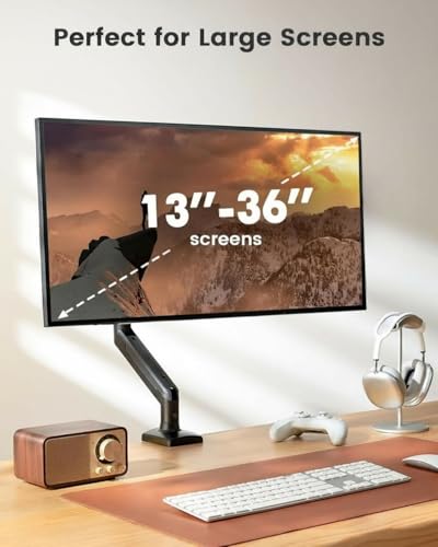 Image of ErGear Single Monitor Arm for 13-36 Inch Screens, 22 lbs Capacity | Full-motion adjustment, C-clamp or grommet mounting, cable clips, 22 lbs support, ultrawide setup, VESA 75x75 /100x100mm